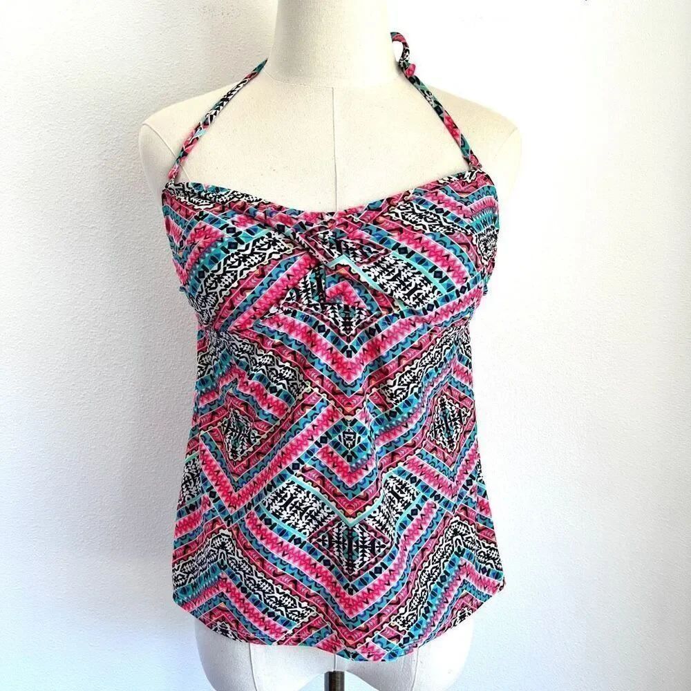 Catalina Tankini Swimsuit Tops Size Medium Multiprint Pink Aqua Blue White and